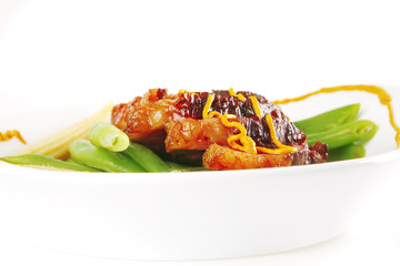 served roasted beef meat