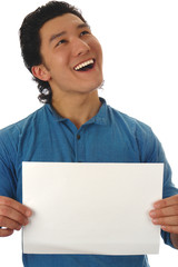 man with empty screen paper