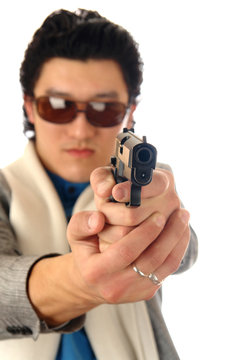 man with gun portrait