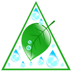 Ecological background with leaf and drops in a trianglel
