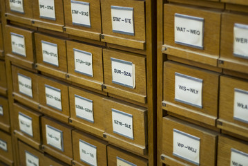 drawers of old library's catalogue