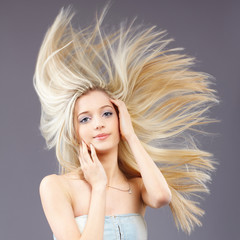 girl with fluttering hair