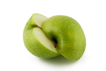 A fresh cut apple isolated on white background