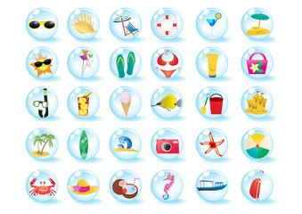 Vector illustration of summer beach travel icons