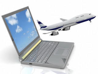 The plane takes off from the laptop monitor..