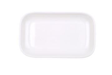 The rectangular white dish on white