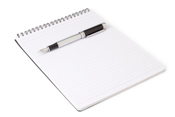 A steno notebook and a fountain pen.