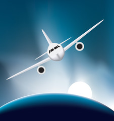 Naklejka na ściany i meble airplane soaring above the earth