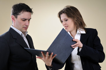 business woman preseting contract to her manager