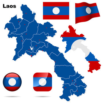 Laos vector set. Shape, flags and icons.