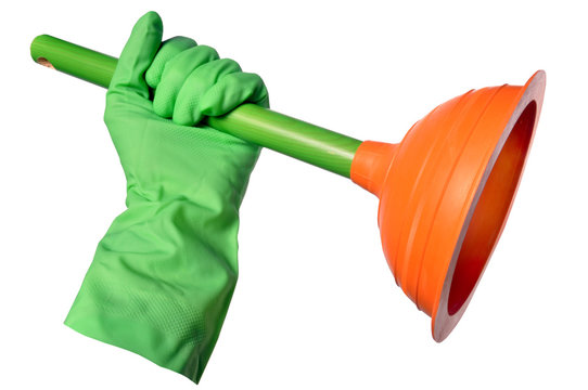 ventouse de plomberie et gant vert