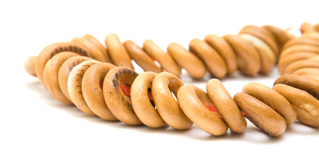 string of breadrings; isolated on white