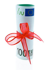 Euro notes cash gift with ribbon as