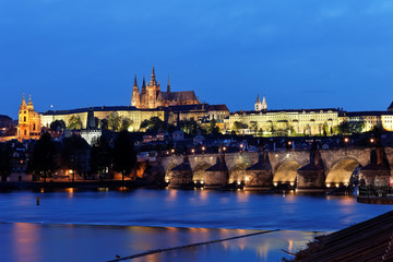 Prague, Charles Bridge and Prague Castle Hradcany at night