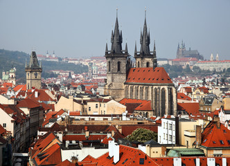 Prague, city skyline view and the Powder