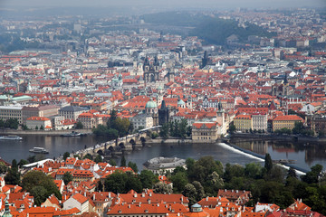 Fototapeta na wymiar Prague City View from the lookout tower Petrin