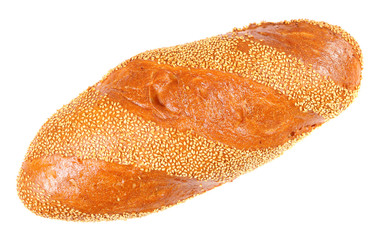 Long loaf with sesame isolated on white