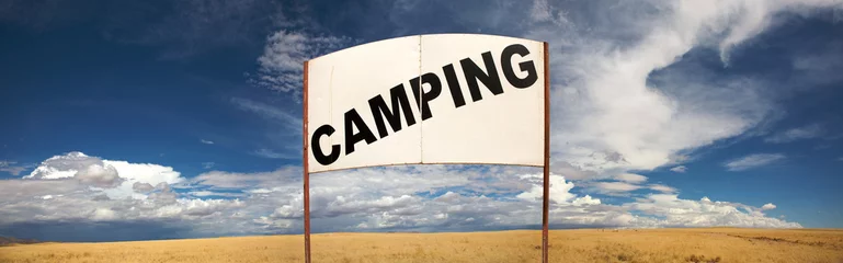 Poster Panorama Camping signboard in the de desert of Namibia © piccaya