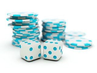 Dice with chipst. Blue and grey series