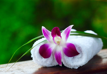 Fototapeta na wymiar orchid on spa towel