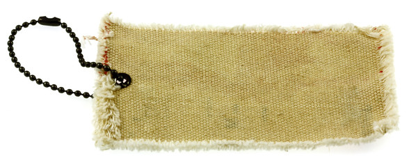 étiquette tissu, lien chaînette, fond blanc