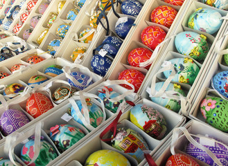 Easter eggs colorful on market