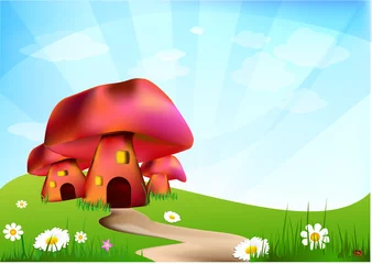 Washable wall murals Magic World village champignon