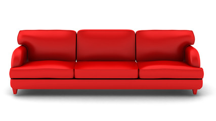 3d render of red leather sofa on white