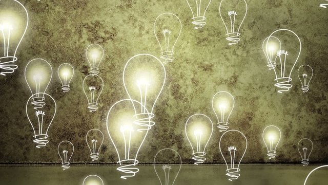 Light bulbs rising on grungy background