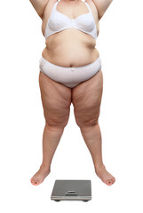 overweight woman body and scales