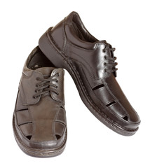 Pair of black men's shoes isolated on white