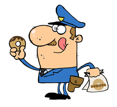 Happy Police Officer Eating Donut