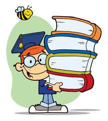 Bee Over A Graduation Boy With Books In Their Hands