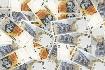 A heap of Argentine Peso in 2 peso bills