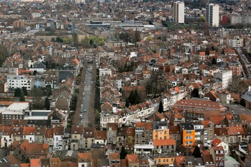 Aerial View of Brussels city buildings