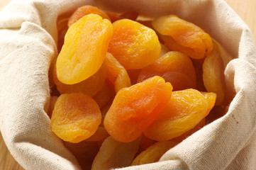 Dried apricots in bag
