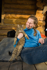 Woman with her cats