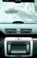 Modern luxury car interior, windshield
