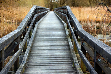 Obraz premium Wooden bridge running far away