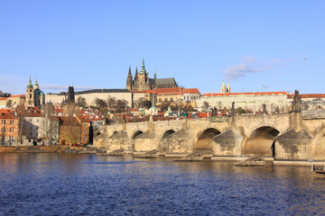 Colorful Prague gothic Castle with the Charles Bridge