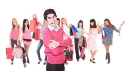 Obraz premium Portrait of a salesman with a group of women