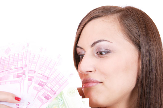 picture of happy woman with money