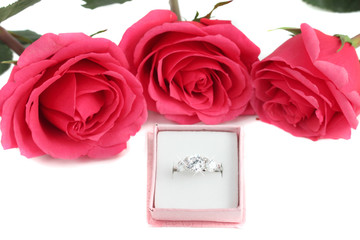 Engagement ring and roses