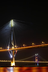 Fototapeta na wymiar Ting Kau Bridge and Tsing ma Bridge at evening, in Hong Kong