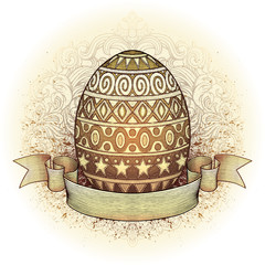 easter egg with retro styled background  and scroll