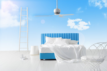 surreal bedroom in the sky