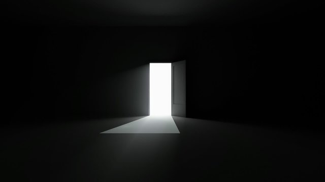 In a dark room opens door