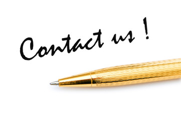 Pen and contact us message on white
