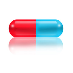 Pill and her reflection isolated on black background