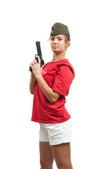 girl with a pistol and garrison cap